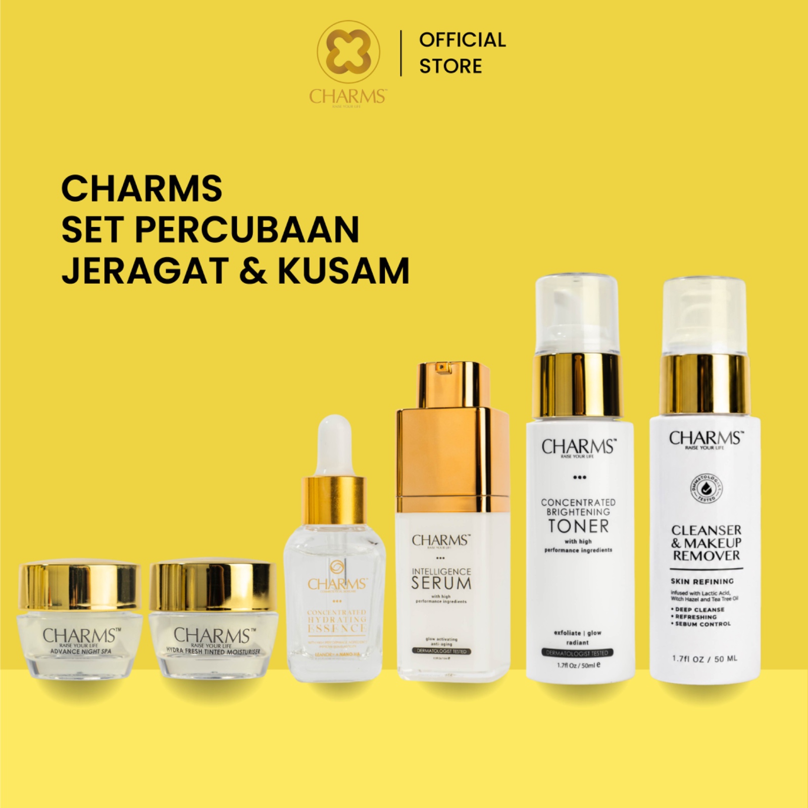 CHARMS SET PERCUBAAN KULIT KUSAM & JERAGAT (CLEANSER & MAKEUP REMOVER)